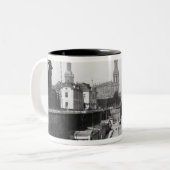 Uitzicht Dresden van de Bruehlsche Terrasse Tweekleurige Koffiemok (Voorkant links)
