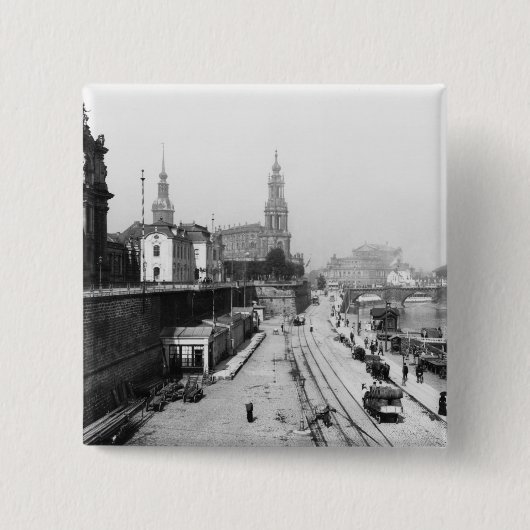 Uitzicht Dresden van de Bruehlsche Terrasse Vierkante Button 5,1 Cm (Voorkant)