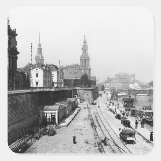 Uitzicht Dresden van de Bruehlsche Terrasse Vierkante Sticker (Voorkant)
