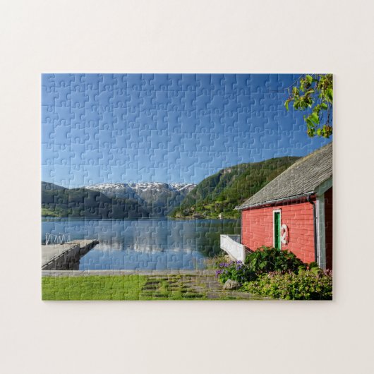 Uitzicht en bothuis van Noorse fjord Legpuzzel (Horizontaal)