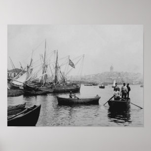 Uitzicht Galata in Istanbul van de haven van Sirke Poster