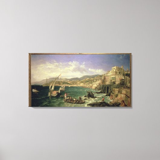 Uitzicht Genua, 1854 (olie op doek) Canvas Afdruk (Voorkant)