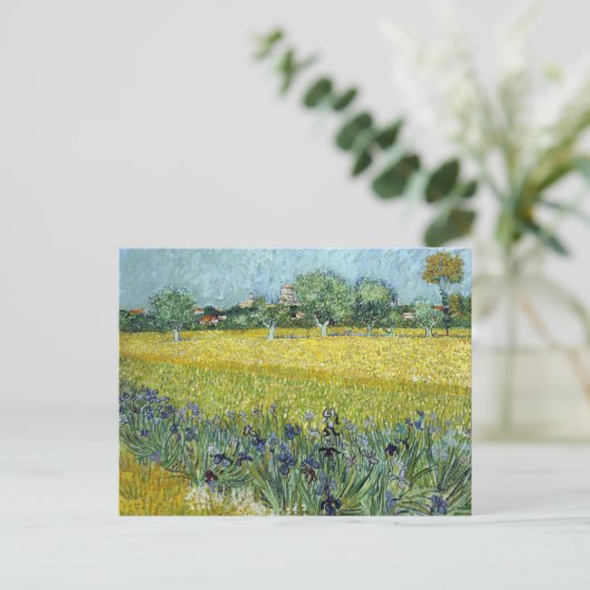 Uitzicht in Arles met Irissen van Vincent van Gogh Briefkaart (Staand voorkant)