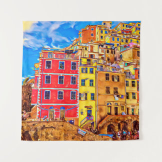 Uitzicht in kleurrijke huizen in Cinque Terre, Ita Wandkleed