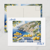 Uitzicht Italiaans Amalfi Kust blauw witte tegels Briefkaart (Voorkant / Achterkant)
