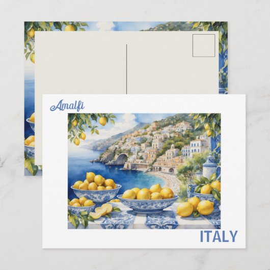 Uitzicht Italiaans Amalfi Kust blauw witte tegels  Briefkaart (Voorkant / Achterkant)