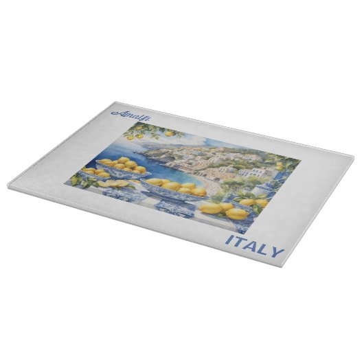 Uitzicht Italiaans Amalfi Kust blauw witte tegels  Snijplank (Hoek)