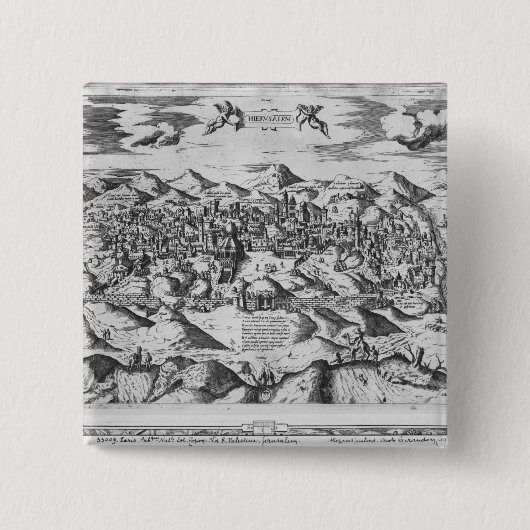Uitzicht Jeruzalem, 1570? Vierkante Button 5,1 Cm (Voorkant)