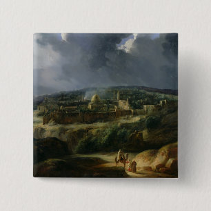 Uitzicht Jeruzalem uit de vallei van Jehoshaphat Vierkante Button 5,1 Cm
