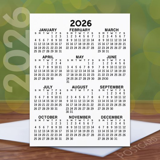 Uitzicht kalender voor het hele jaar - Basic Minim Briefkaart