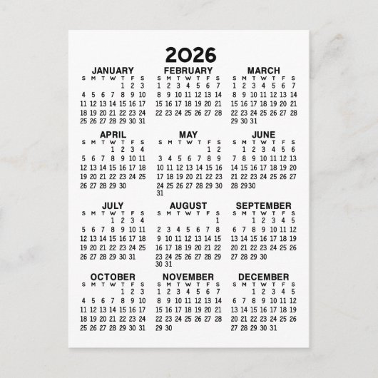 Uitzicht kalender voor het hele jaar - Basic Minim Briefkaart (Voorkant)