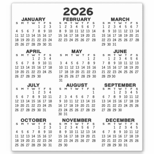 Uitzicht kalender voor het hele jaar - Basic Minim Sticker (Voorkant)