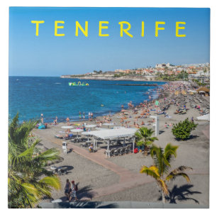 Uitzicht keramische tegel op het strand Tenerife Tegeltje
