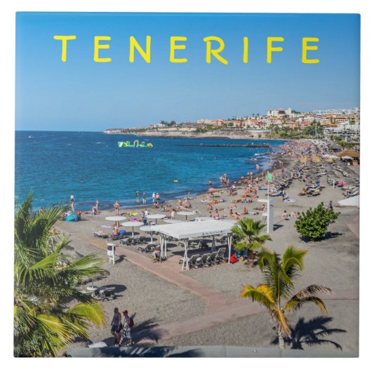 Uitzicht keramische tegel op het strand Tenerife Tegeltje (Voorkant)