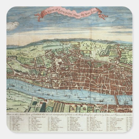 Uitzicht Londen, c.1560 Vierkante Sticker (Voorkant)