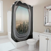 Uitzicht LUCHTVAARTUIGVENSTER VAN STAD TIJDENS DAG Douchegordijn (In situ)