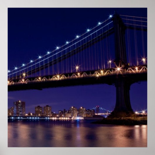 Uitzicht Manhattan-brug 's nachts Poster (Voorkant)