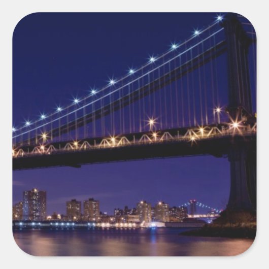 Uitzicht Manhattan-brug 's nachts Vierkante Sticker (Voorkant)