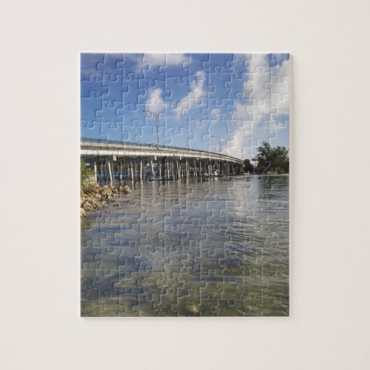 Uitzicht mensen die vanaf een bootje bij een brug legpuzzel (Verticaal)