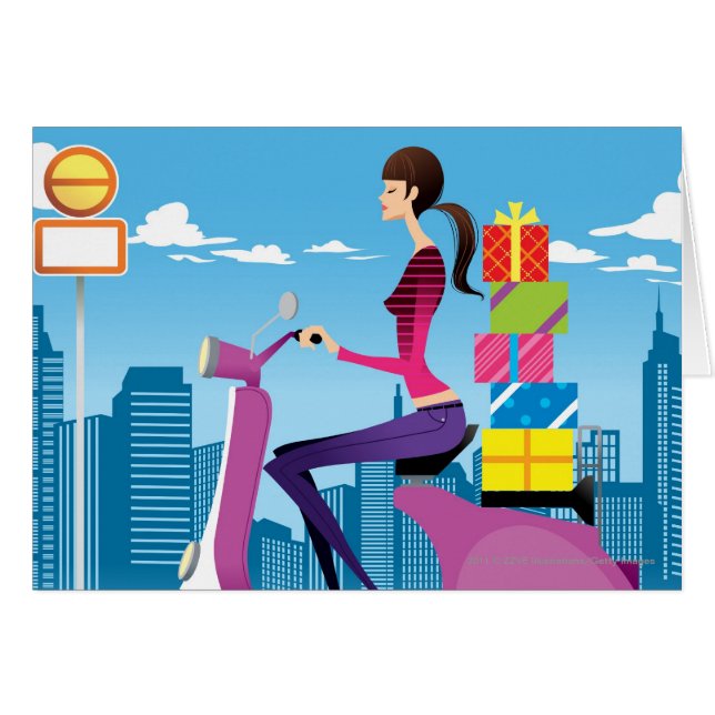 Uitzicht met cadeaus op scooter (Voorkant Horizontaal)