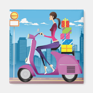 Uitzicht met cadeaus op scooter magneet