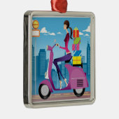Uitzicht met cadeaus op scooter metalen ornament (Rechts)