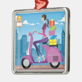 Uitzicht met cadeaus op scooter metalen ornament (Links)
