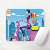 Uitzicht met cadeaus op scooter muismat (Met muis)