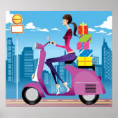 Uitzicht met cadeaus op scooter poster (Voorkant)