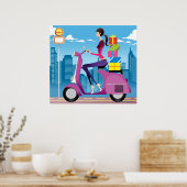 Uitzicht met cadeaus op scooter poster (Keuken)