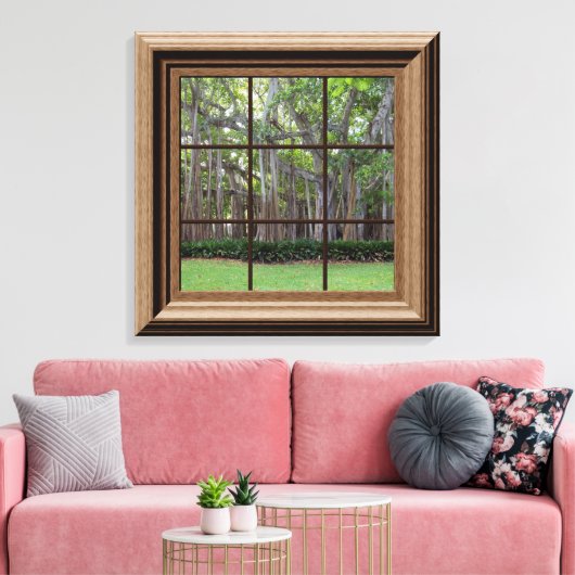 Uitzicht met houtsnipper, van de boomschilderkuns canvas afdruk (Insitu (Woonkamer))