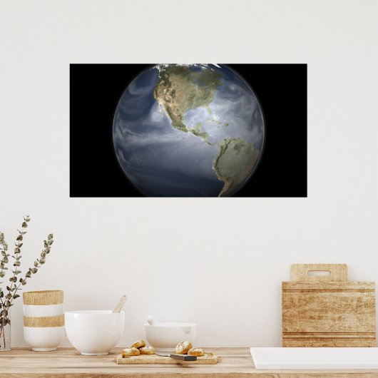 Uitzicht met waterdamp op volle aarde poster (Keuken)