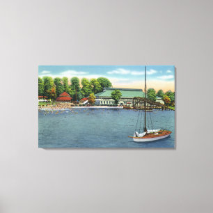 Uitzicht Midway Park Beach en Pavilion Canvas Afdruk