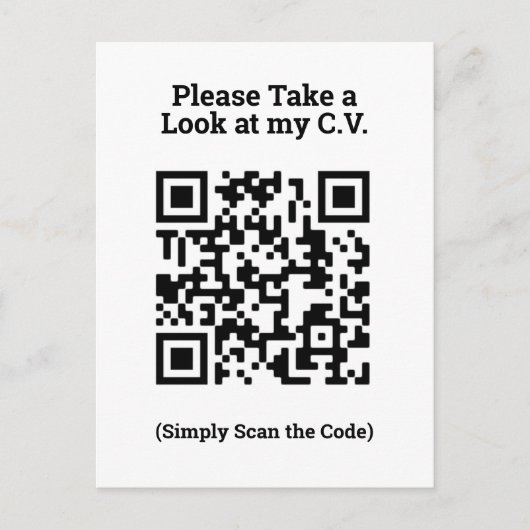 Uitzicht Mijn C.V. door QR Code op een Briefkaart (Voorkant)