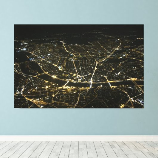 Uitzicht-nachtlampjes in verbindingscanvas canvas afdruk (Insitu (Houten vloer))