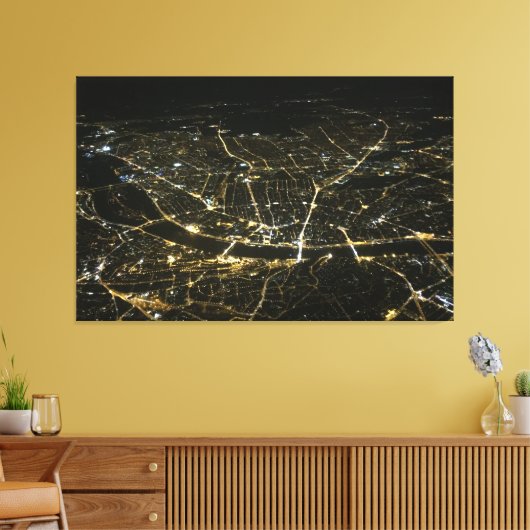 Uitzicht-nachtlampjes in verbindingscanvas canvas afdruk (Insitu (Woonkamer))