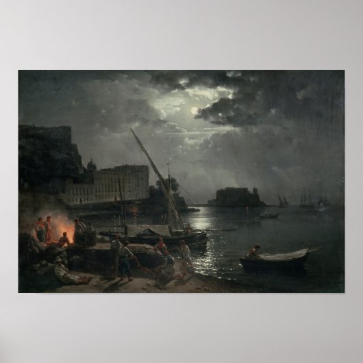 Uitzicht Napels in Moonlight, 1829 Poster (Voorkant)