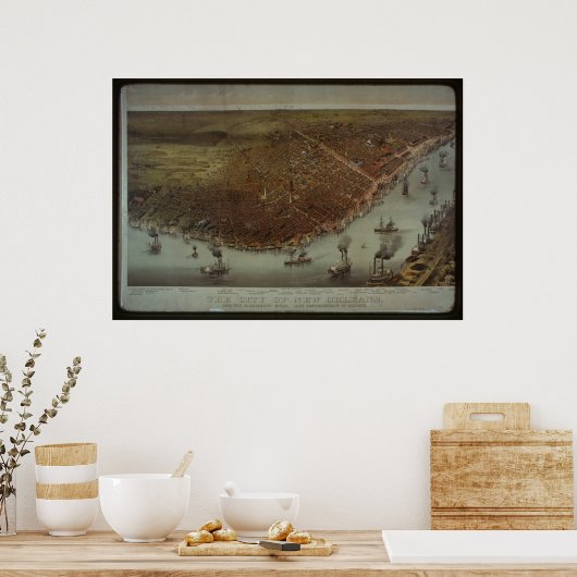  Uitzicht New Orleans City - 1885 Poster (Keuken)