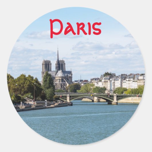 Uitzicht Notre Dame de Paris van Pont d'Austerlitz Ronde Sticker (Voorkant)