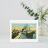 Uitzicht onder de Soo, Soo Locks, Michigan Briefkaart (Staand voorkant)