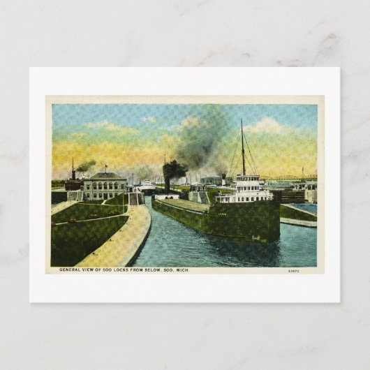 Uitzicht onder de Soo, Soo Locks, Michigan Briefkaart (Voorkant)