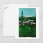 Uitzicht op afstand van Glacier Peak en Town Briefkaart (Voorkant / Achterkant)
