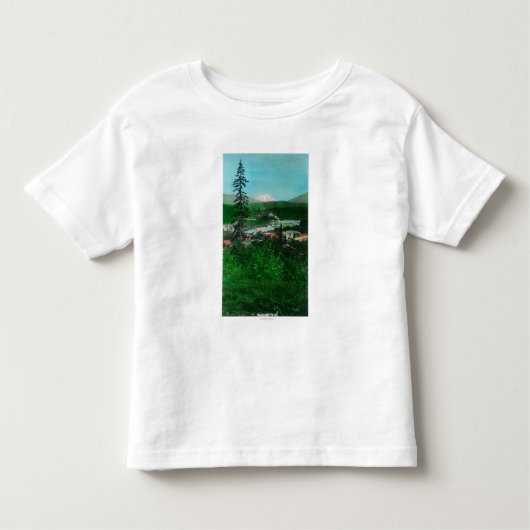 Uitzicht op afstand van Glacier Peak en Town Kinder Shirts (Voorkant)