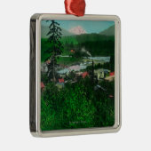 Uitzicht op afstand van Glacier Peak en Town Metalen Ornament (Rechts)