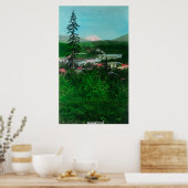 Uitzicht op afstand van Glacier Peak en Town Poster (Keuken)