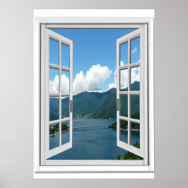 Uitzicht op bergmeer Trompe l'oeil Nepraam Poster