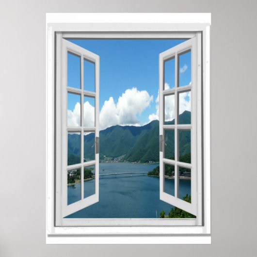 Uitzicht op bergmeer Trompe l'oeil Nepraam Poster (Voorkant)