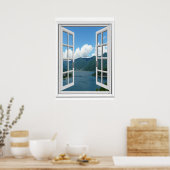 Uitzicht op bergmeer Trompe l'oeil Nepraam Poster (Keuken)