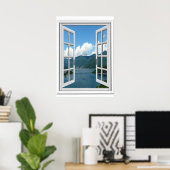 Uitzicht op bergmeer Trompe l'oeil Nepraam Poster (Thuiskantoor)