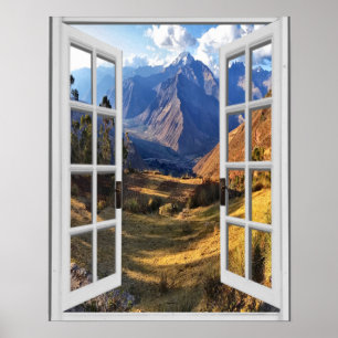 Uitzicht op bergtoppen Trompe l'oeil Nepraam voor Poster